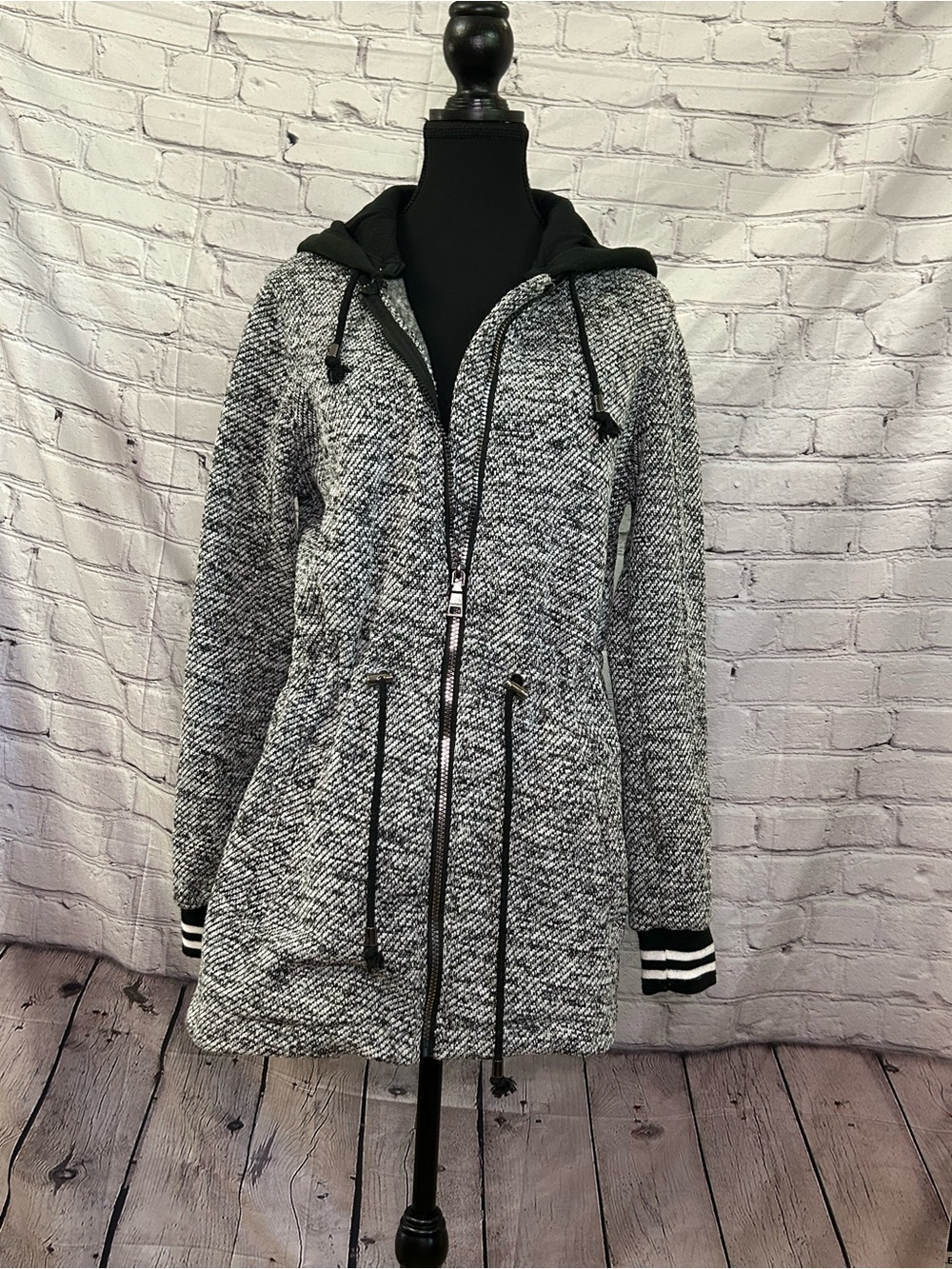 Heathered Gray Hooded Zip-Front Utility Jacket